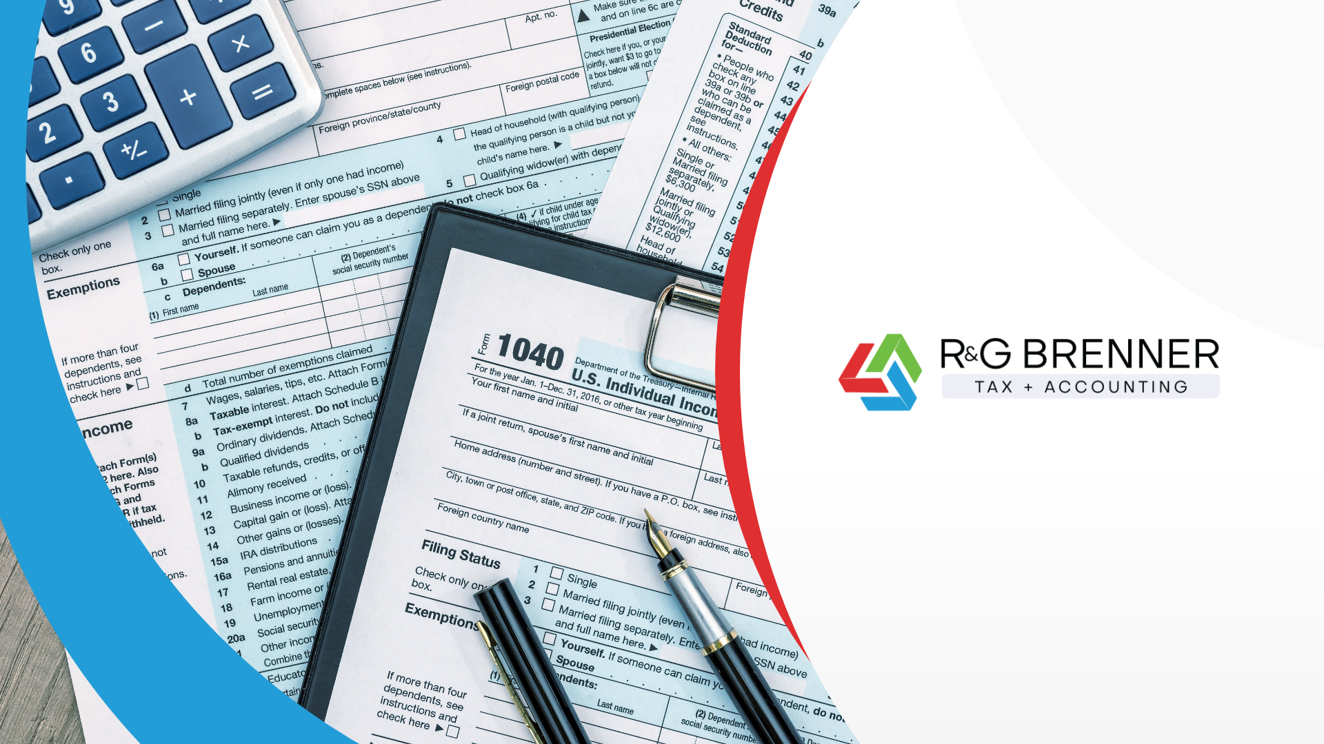 Image of 1040 tax form and other tax documents.