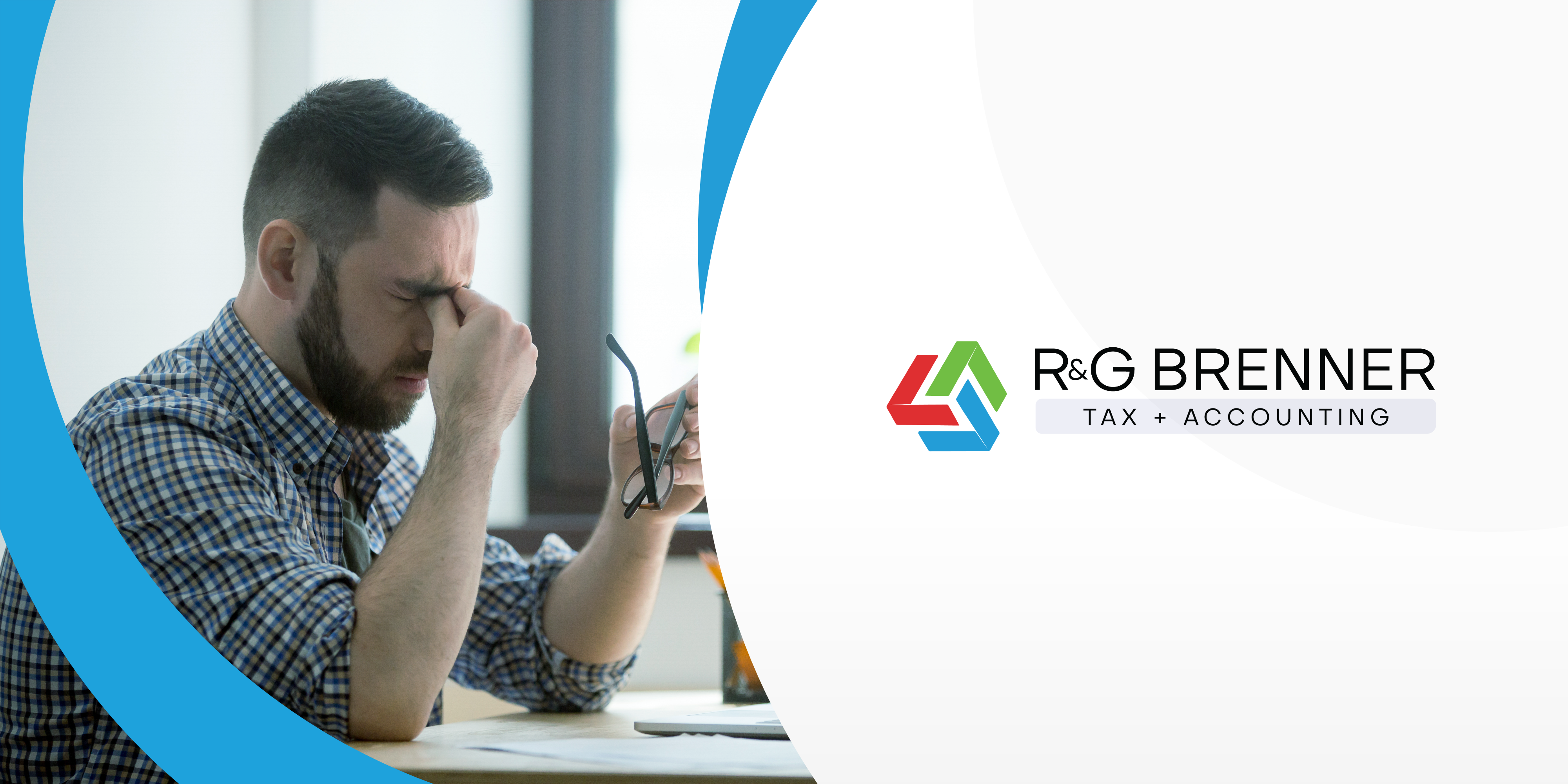 Image of man pinching his nose in frustration to the left. To the right is the logo of R&G Brenner on a white background.